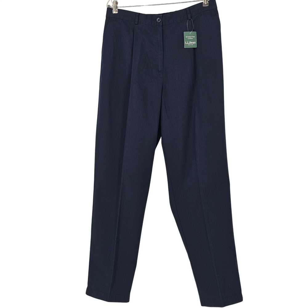 L.L.Bean Pleated Pants 18 Tall Navy Original Fit Wrinkle Free Cotton Office NWT